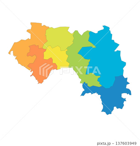 Guinea political map of administrative divisions - regions. Rainbow spectrum colorful blank vector map. 137603949