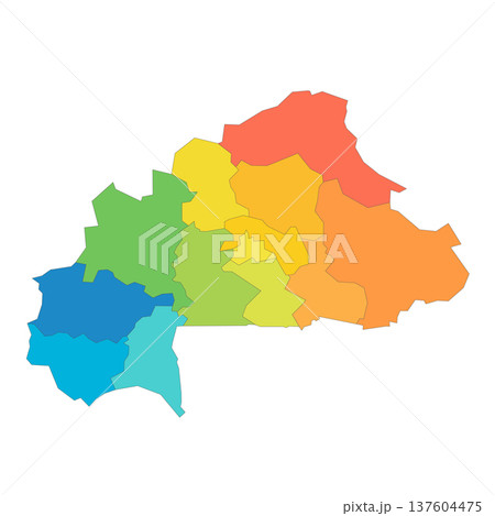Burkina Faso political map of administrative divisions - regions. Rainbow spectrum colorful blank vector map. Burkina Faso political map of administrative divisions - regions. Rainbow spectrum colorful blank vector map. 137604475