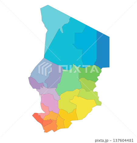 Chad political map of administrative divisions - regions. Rainbow spectrum colorful blank vector map. Chad political map of administrative divisions - regions. Rainbow spectrum colorful blank vector map. 137604481