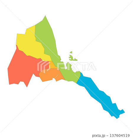 Eritrea political map of administrative divisions - regions. Rainbow spectrum colorful blank vector map. Eritrea political map of administrative divisions - regions. Rainbow spectrum colorful blank vector map. 137604519