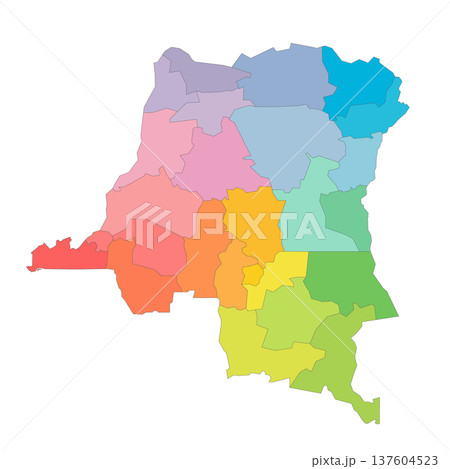 Democratic Republic of the Congo political map of administrative divisions - provinces. Rainbow spectrum colorful blank vector map. Democratic Republic of the Congo political map of administrative divisions - provinces. Rainbow spectrum colorful blank vector map. 137604523