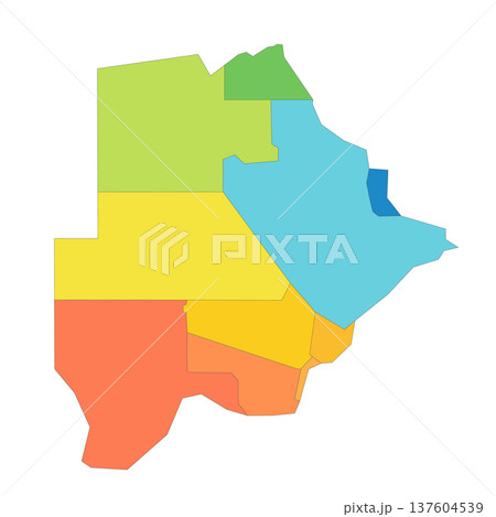 Botswana political map of administrative divisions - rural and urban districts. Rainbow spectrum colorful blank vector map. Botswana political map of administrative divisions - rural and urban districts. Rainbow spectrum colorful blank vector map. 137604539