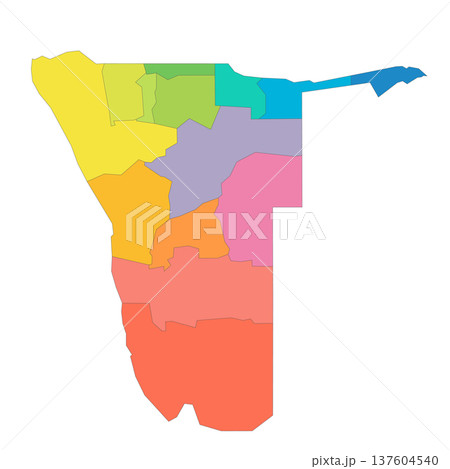 Namibia political map of administrative divisions - regions. Rainbow spectrum colorful blank vector map. 137604540