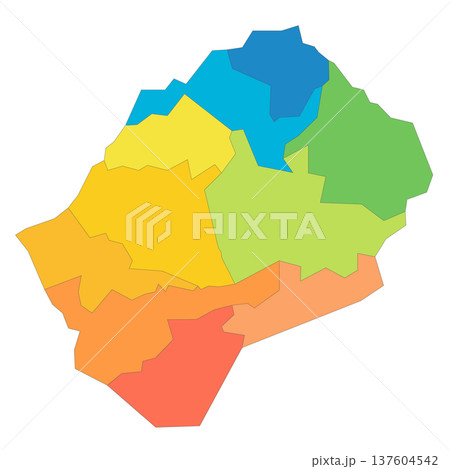 Lesotho political map of administrative divisions - districts. Rainbow spectrum colorful blank vector map. 137604542