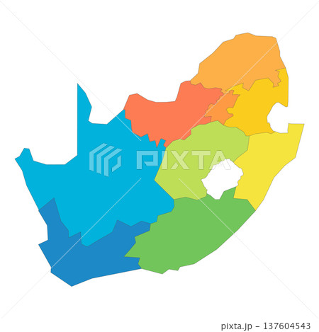 South Africa political map of administrative divisions - provinces. Rainbow spectrum colorful blank vector map. South Africa political map of administrative divisions - provinces. Rainbow spectrum colorful blank vector map. 137604543