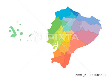 Ecuador political map of administrative divisions - provinces. Rainbow spectrum colorful blank vector map. Ecuador political map of administrative divisions - provinces. Rainbow spectrum colorful blank vector map. 137604597