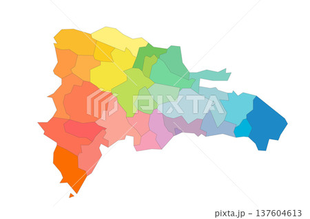 Dominican Republic political map of administrative divisions - provinces and national district. Rainbow spectrum colorful blank vector map. 137604613