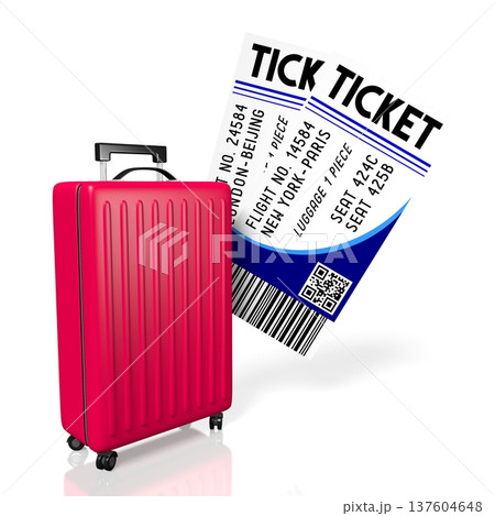 Suitcase and plane tickets - travel concept - 3D illustration 137604648