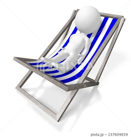 Cartoon character laying on a deckchair - holiday concept - 3D illustration 137604659