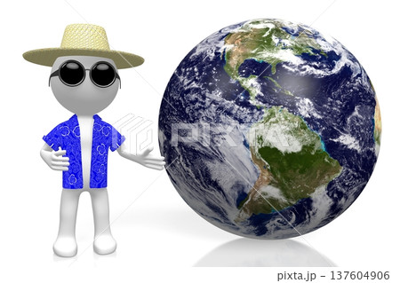 Cartoon character tourist and Earth - 3D illustration Cartoon character tourist and Earth - 3D illustration 137604906