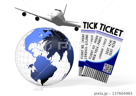 Earth, flying plane and tickets - 3D illustration 137604965