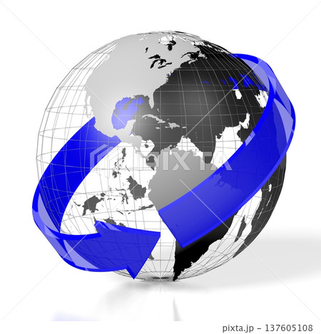 World map - North and South America side - with blue arrow - travel concept - 3D illustration World map - North and South America side - with blue arrow - travel concept - 3D illustration 137605108