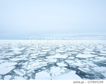 オホーツク海の海と流氷（紋別） 137605194