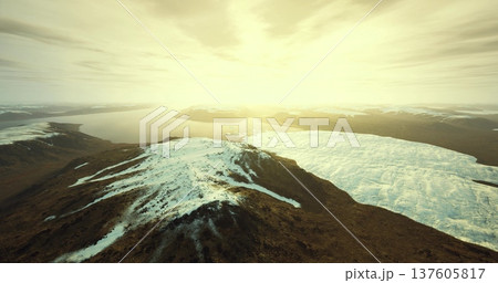 Clean design featuring snowy ridge landscape, Pure and sleek snowy ridge scene with expansive view and delicate lighting suitable for contemporary branding 137605817