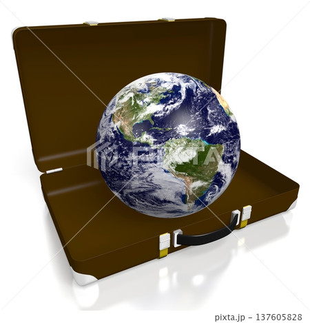 Open travel suitcase with Earth inside - 3D illustration Open travel suitcase with Earth inside - 3D illustration 137605828