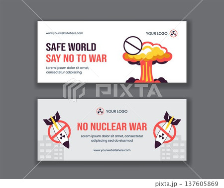 Stand With Peace Stop War Social Media Banner Flat Cartoon Hand Drawn Background 137605869