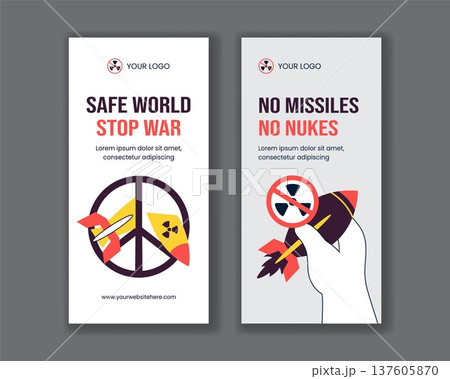 Stop Nuclear Weapon Campaign Social Media Vertical Banner Flat Cartoon Hand Drawn 137605870