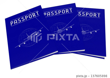 Three blue travel passports isolated on white background - 3D illustration Three blue travel passports isolated on white background - 3D illustration 137605898