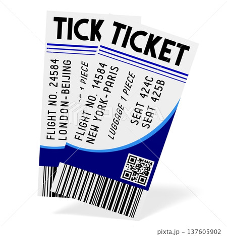 Two plane tickets isolated on white background - 3D illustration 137605902