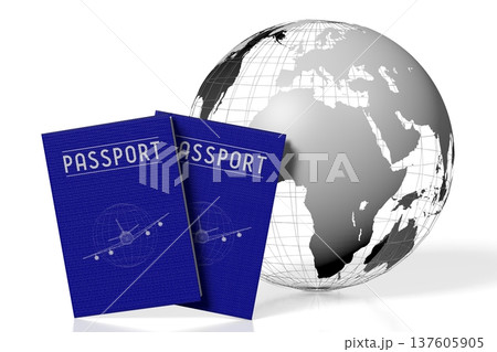 Earth and passports on white background - 3D illustration 137605905