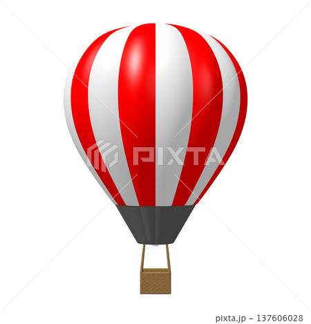 Hot air balloon with red and white stripes on white background - 3D illustration Hot air balloon with red and white stripes on white background - 3D illustration 137606028