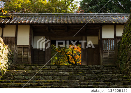 秋の福岡県朝倉市 紅葉の秋月城下町 秋月城跡(長屋門) 秋の福岡県朝倉市 紅葉の秋月城下町 秋月城跡(長屋門) 137606123
