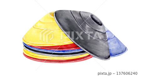 Watercolor sports training cones stack equipment illustration Watercolor sports training cones stack equipment illustration 137606240