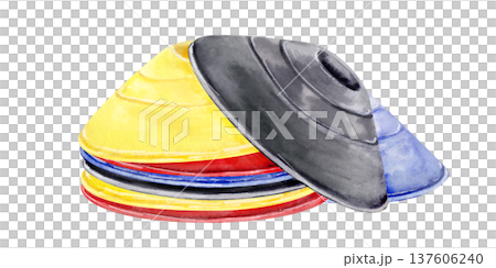 Watercolor sports training cones stack equipment illustration Watercolor sports training cones stack equipment illustration 137606240