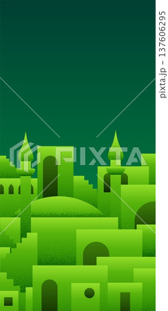 Arabic city panorama in pistachio green color for chocolate packaging 137606295