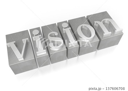 Vision - metal letterpress word isolated on white background Vision - metal letterpress word isolated on white background 137606708