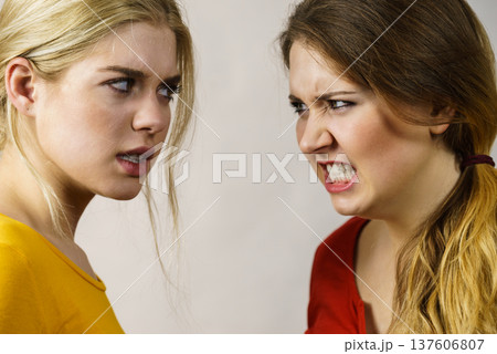 Angry girls looking at each other Angry girls looking at each other 137606807