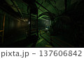 Covert infiltration corridor with security shadows and vent lines, low green illumination and tense atmosphere, ideal for espionage visuals or tactical stealth 137606842