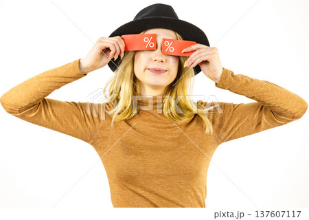 Woman after sale shopping Woman after sale shopping 137607117