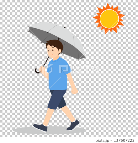 日傘で暑さ対策をしながら歩く男性 137607222