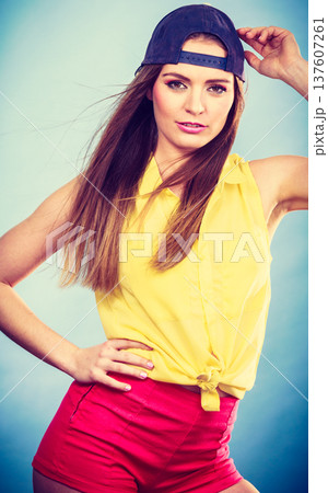 Pretty teenage girl in fashionable clothes. Pretty teenage girl in fashionable clothes. 137607261