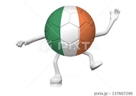 Cartoon soccer ball with national flag of Ireland - 3D illustration Cartoon soccer ball with national flag of Ireland - 3D illustration 137607290