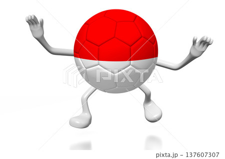 Cartoon soccer ball with national flag of Monaco - 3D illustration Cartoon soccer ball with national flag of Monaco - 3D illustration 137607307