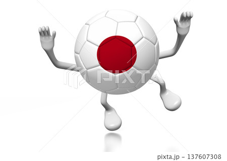 Cartoon soccer ball with national flag of Japan - 3D illustration Cartoon soccer ball with national flag of Japan - 3D illustration 137607308