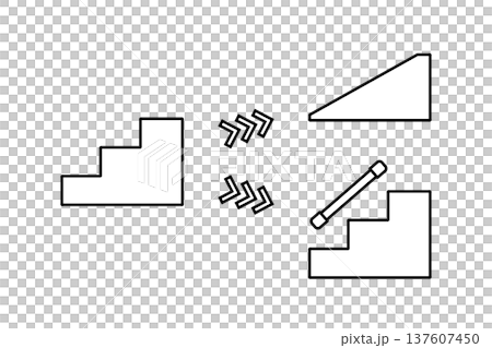 階段をスロープにしたり手すりをつけたりしてバリアフリー化するイメージイラスト 137607450