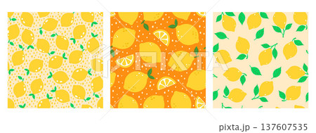 A set of seamless patterns with lemons. Vector graphics. 137607535