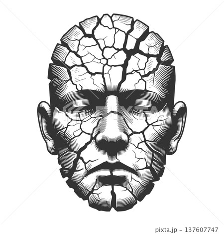 Cracked Human Face Symbolizing Broken Identity 137607747