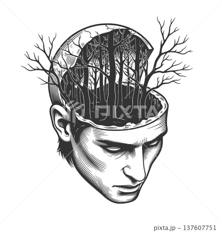 Open Human Head With Dark Forest Mind raster Open Human Head With Dark Forest Mind raster 137607751
