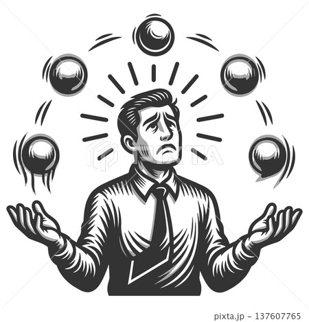 Stressed Businessman Juggling Responsibilities Stressed Businessman Juggling Responsibilities 137607765