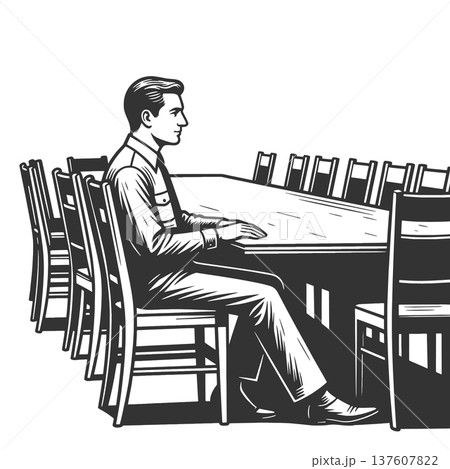 Lonely Man Sitting Alone at Long Table vector Lonely Man Sitting Alone at Long Table vector 137607822