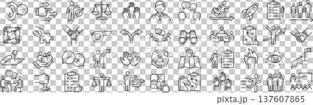 Vector monochrome leadership line icon set 137607865