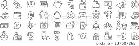 ベクターでモノクロのポイントに関する線画アイコンセット 137607869