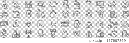 ベクターでモノクロのポイントに関する線画アイコンセット 137607869