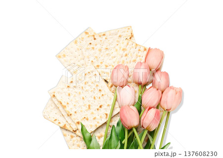 Passover features matzah paired with pink tulips, isolated, PNG Passover features matzah paired with pink tulips, isolated, PNG 137608230