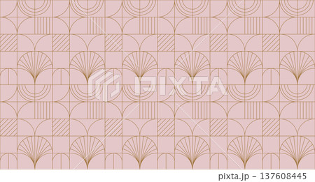 Vintage Art Deco luxury background with gold line art seamless pattern. Golden geometric retro 137608445