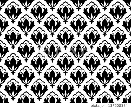 Flower geometric pattern. Seamless vector background. White and black ornament. Ornament for fabric, wallpaper, packaging. Decorative print. 137608584
